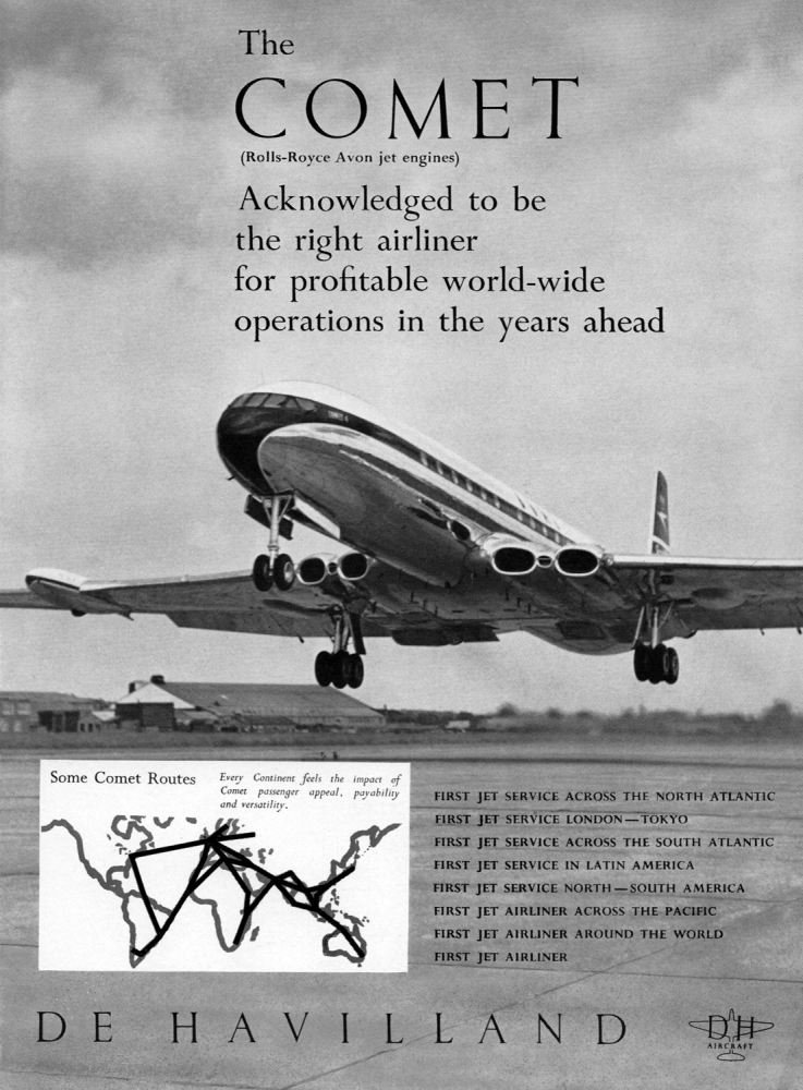 Comet Jet airliner. Чертеж самолет Комета де Хэвилленд в 1952 году.