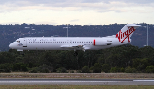 Fokker 100 in the new Virgin Australia Livery. Picture: Keith Anderson