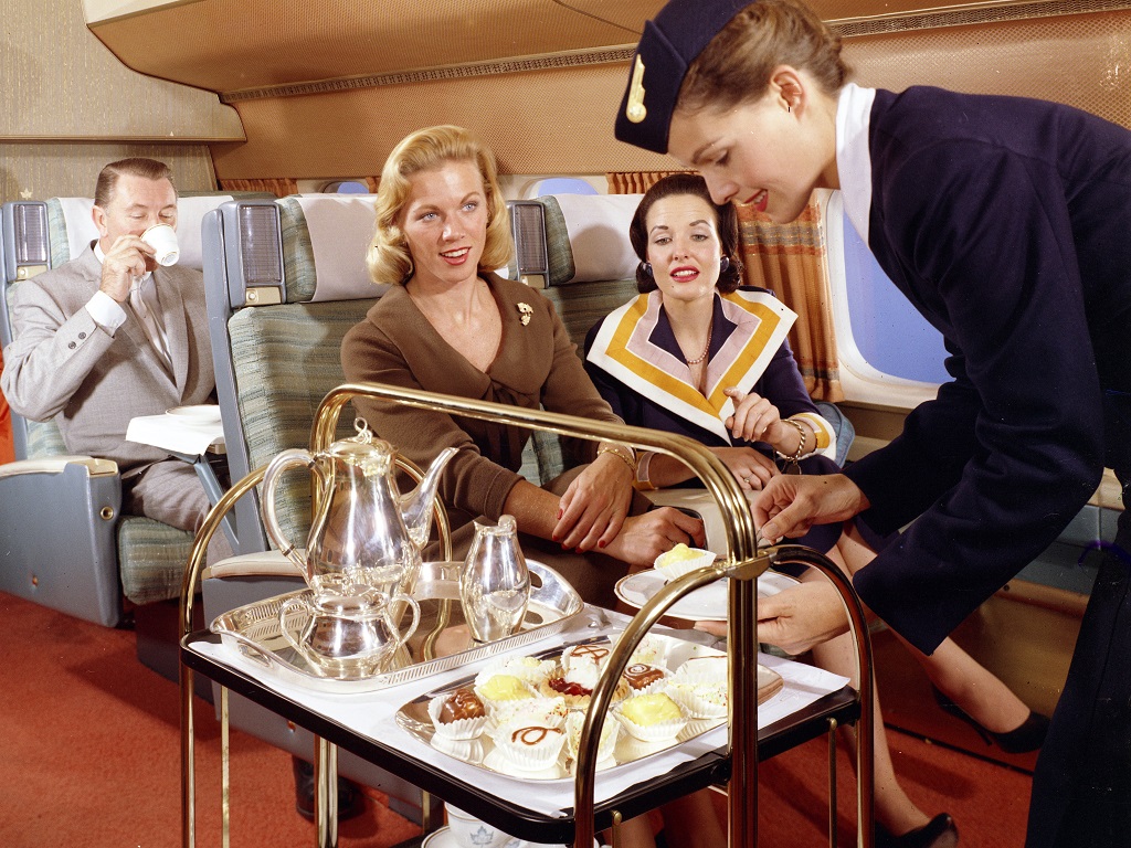 Passengers take afternoon tea.